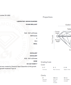 เพชรแท้ Lab Grown Diamond 3.00 กะรัต น้ำ 98 เกรด VS2 H&A EX EX N พร้อมเซอร์ IGI (1CER513)
