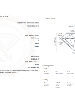 เพชรแท้ Lab Grown Diamond 2.06 กะรัต น้ำ 100 เกรด VVS2 H&A EX EX N พร้อมเซอร์ IGI (1CER531)