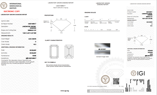 เพชรแท้ Lab Grown Diamond 3.06 กะรัต น้ำ 100 เกรด VS2 EX EX N พร้อมเซอร์ IGI (1CER746)