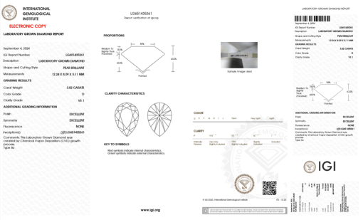 เพชรแท้ Lab Grown Diamond 3.02 กะรัต น้ำ 100 เกรด VS1 EX EX N พร้อมเซอร์ IGI (1CER859)