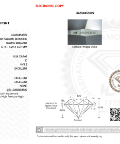 เพชรแท้ Lab Grown Diamond 0.54 กะรัต น้ำ 100 เกรด VVS2 EX EX EX N พร้อมเซอร์ IGI (1CER1235)