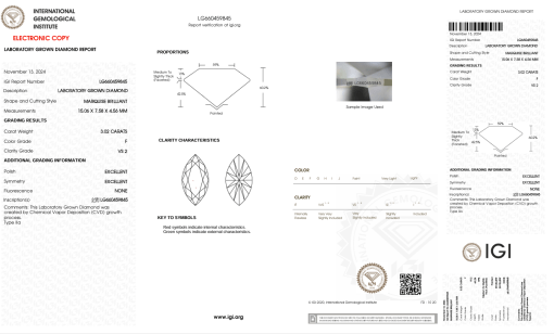 เพชรแท้ Lab Grown Diamond 3.02 กะรัต น้ำ 98 เกรดVS2 EX EX N พร้อมเซอร์ IGI (1CER1168)