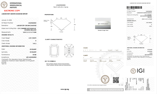 เพชรแท้ Lab Grown Diamond 2.02 กะรัต น้ำ 100 เกรด VVS2 EX EX N พร้อมเซอร์ IGI (1CER1219)