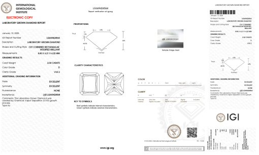 เพชรแท้ Lab Grown Diamond 2.04 กะรัต น้ำ 100 เกรด VVS2 EX EX N พร้อมเซอร์ IGI (1CER1218)