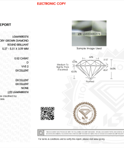 เพชรแท้ Lab Grown Diamond 0.52 กะรัต น้ำ 100 เกรด VVS2 EX EX EX N พร้อมเซอร์ IGI (1CER1242)