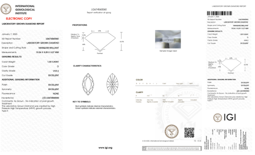 เพชรแท้ Lab Grown Diamond 1.00 กะรัต น้ำ 100 เกรด VVS2 EX EX EX N พร้อมเซอร์ IGI (1CER1172)
