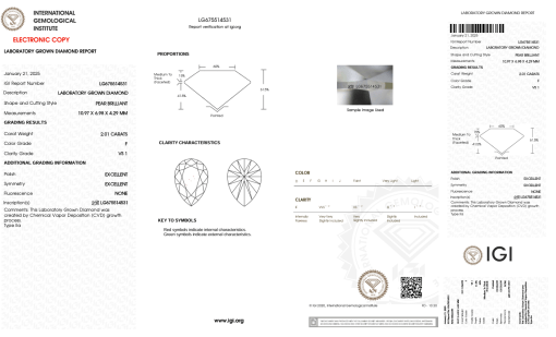 เพชรแท้ Lab Grown Diamond 2.01 กะรัต น้ำ 98 เกรด VS1 EX EX N พร้อมเซอร์ IGI (1CER1189)
