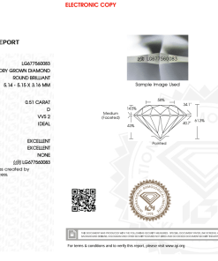 เพชรแท้ Lab Grown Diamond 0.51 กะรัต น้ำ 100 เกรด VVS2 ID EX EX N พร้อมเซอร์ IGI (1CER1239)
