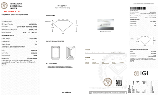 เพชรแท้ Lab Grown Diamond 3.00 กะรัต น้ำ 98 เกรด VS2 EX EX N พร้อมเซอร์ IGI (1CER1182)