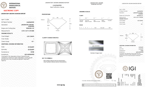 เพชรแท้ Lab Grown Diamond 2.03 กะรัต น้ำ 95 เกรด VS1 EX EX N พร้อมเซอร์ IGI (1CER1244)