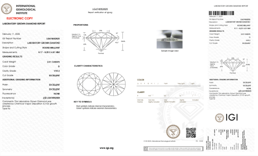 เพชรแท้ Lab Grown Diamond 2.01 กะรัต น้ำ 100 เกรด VVS2 EX EX EX N พร้อมเซอร์ IGI (1CER1278)