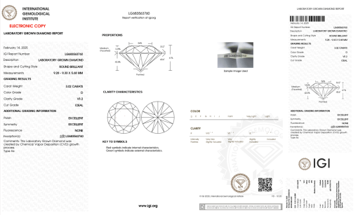 เพชรแท้ Lab Grown Diamond 3.02 กะรัต น้ำ 100 เกรด VS2 ID EX EX N พร้อมเซอร์ IGI (1CER1269)