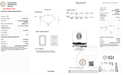 เพชรแท้ Lab Grown Diamond 1.00 กะรัต น้ำ 98 เกรด VS2 EX EX N พร้อมเซอร์ IGI (1CER1326)