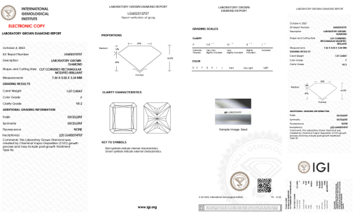 เพชรแท้ Lab Grown Diamond 1.07 กะรัต น้ำ 98 เกรด VS2 EX EX N พร้อมเซอร์ IGI (1CER1359)