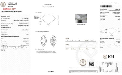 เพชรแท้ Lab Grown Diamond 2.01 กะรัต น้ำ 100 เกรด VS2 EX EX N พร้อมเซอร์ IGI (1CER1325)