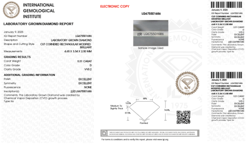 เพชรแท้ Lab Grown Diamond 0.31 กะรัต น้ำ 100 เกรด VVS2 EX EX N พร้อมเซอร์ IGI (1CER1366)