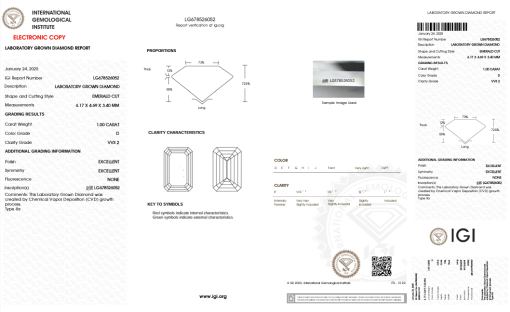 เพชรแท้ Lab Grown Diamond 1.00 กะรัต น้ำ 100 เกรด VVS2 EX EX N พร้อมเซอร์ IGI (1CER1328)
