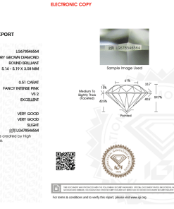 เพชรแท้ Lab Grown Diamond 0.51 กะรัต น้ำ PINK เกรด VS2 EX VG VG SL พร้อมเซอร์ IGI (1CER1323)
