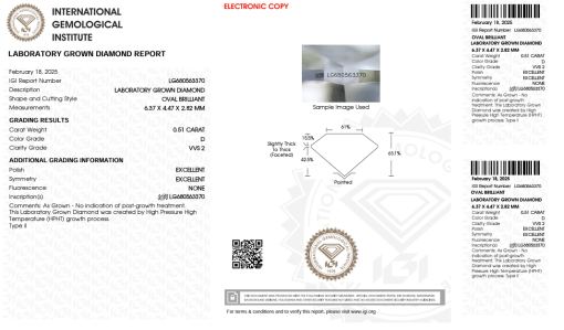 เพชรแท้ Lab Grown Diamond 0.51 กะรัต น้ำ 100 เกรด VVS2 EX EX N พร้อมเซอร์ IGI (1CER1354)