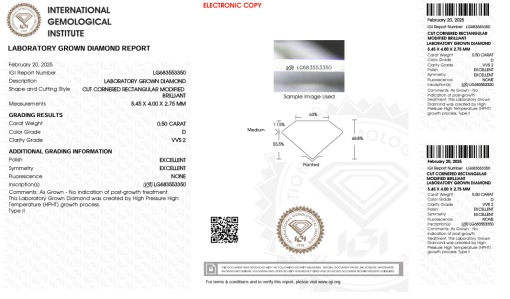 เพชรแท้ Lab Grown Diamond 0.50 กะรัต น้ำ 100 เกรด VVS2 EX EX N พร้อมเซอร์ IGI (1CER1363)