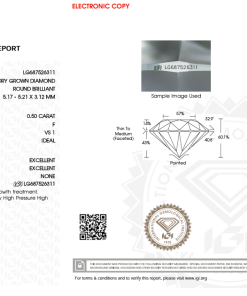 เพชรแท้ Lab Grown Diamond 0.50 กะรัต น้ำ 98 เกรด VS1 ID EX EX N พร้อมเซอร์ IGI (1CER1413)