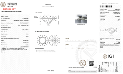 เพชรแท้ Lab Grown Diamond 3.00 กะรัต น้ำ 100 เกรด VS2 ID EX EX N พร้อมเซอร์ IGI (1CER1374)