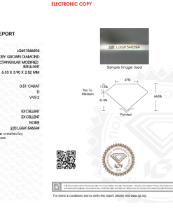 เพชรแท้ Lab Grown Diamond 0.51 กะรัต น้ำ 100 เกรด VVS2 EX EX N พร้อมเซอร์ IGI (1CER1365)