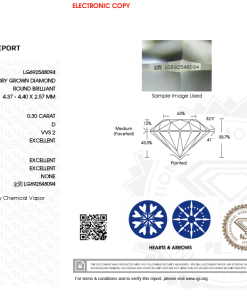 เพชรแท้ Lab Grown Diamond 0.30 กะรัต น้ำ 100 เกรด VVS2 EX EX EX N พร้อมเซอร์ IGI (1CER1414)