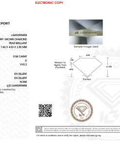 เพชรแท้ Lab Grown Diamond 0.54 กะรัต น้ำ 100 เกรด VVS2 EX EX N พร้อมเซอร์ IGI (1CER1338)