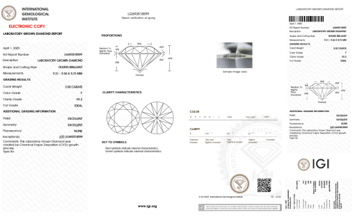 เพชรแท้ Lab Grown Diamond 3.00 กะรัต น้ำ 98 เกรด VS2 ID EX EX N พร้อมเซอร์ IGI (1CER1370)