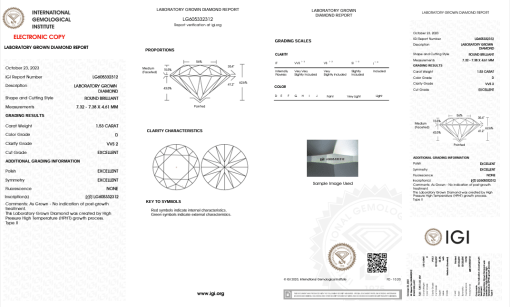 เพชรแท้ Lab Grown Diamond 1.53 กะรัต น้ำ 100 เกรด VVS2 EX EX EX N พร้อมเซอร์ IGI (1CER1443)