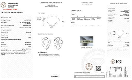 เพชรแท้ Lab Grown Diamond 1.02 กะรัต น้ำ 98 เกรด VS2 EX EX N พร้อมเซอร์ IGI (1CER1433)