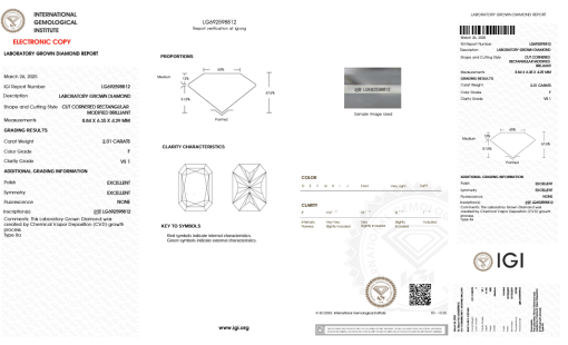 เพชรแท้ Lab Grown Diamond 2.01 กะรัต น้ำ 98 เกรด VS1 EX EX N พร้อมเซอร์ IGI (1CER1437)