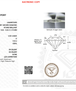 เพชรแท้ Lab Grown Diamond 0.50 กะรัต น้ำ 100 เกรด VVS2 ID EX EX N พร้อมเซอร์ IGI (1CER1450)