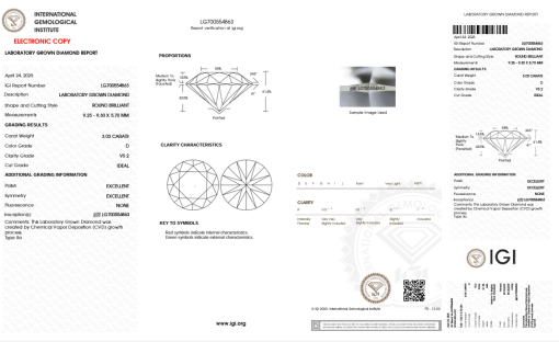 เพชรแท้ Lab Grown Diamond 3.03 กะรัต น้ำ 100 เกรด VS2 ID EX EX N พร้อมเซอร์ IGI (1CER1442)