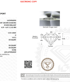 เพชรแท้ Lab Grown Diamond 0.30 กะรัต น้ำ 100 เกรด VVS2 EX EX EX N พร้อมเซอร์ IGI (1CER1526)
