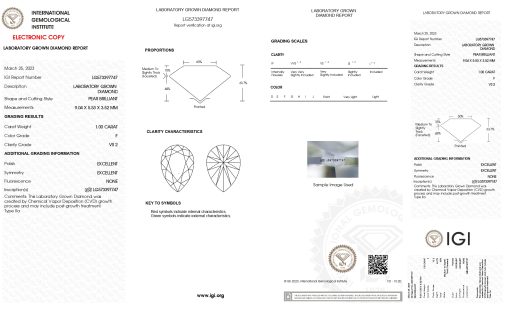 เพชรแท้ Lab Grown Diamond 1.00 กะรัต น้ำ 98 เกรด VS2 EX EX N พร้อมเซอร์ IGI (1CER1573)