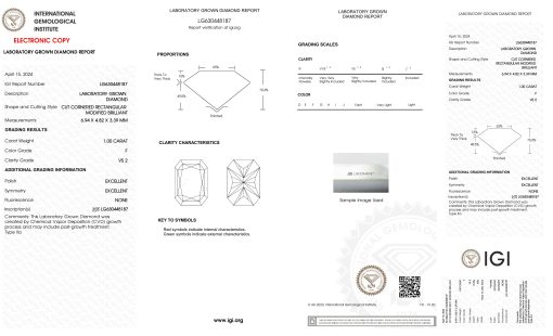 เพชรแท้ Lab Grown Diamond 1.00 กะรัต น้ำ 98 เกรด VS2 EX EX N พร้อมเซอร์ IGI (1CER1626)