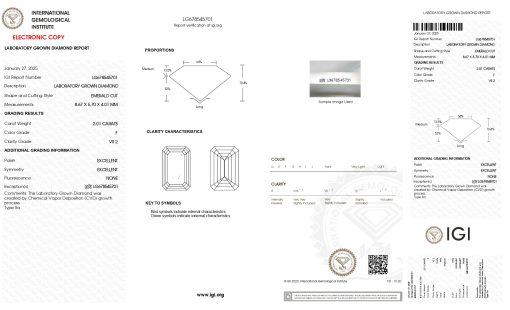 เพชรแท้ Lab Grown Diamond 2.01 กะรัต น้ำ 98 เกรด VS2 EX EX N พร้อมเซอร์ IGI (1CER1566)