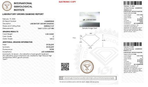 เพชรแท้ Lab Grown Diamond 0.50 กะรัต น้ำ 100 เกรด VVS2 EX EX N พร้อมเซอร์ IGI (1CER1571)