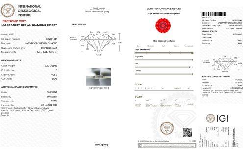 เพชรแท้ Lab Grown Diamond 3.10 กะรัต น้ำ 100 เกรด VVS2 ID EX EX N พร้อมเซอร์ IGI (1CER1592)