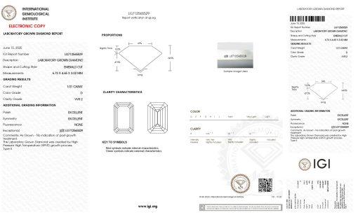 เพชรแท้ Lab Grown Diamond 1.01 กะรัต น้ำ 100 เกรด VVS2 EX EX N พร้อมเซอร์ IGI (1CER1569)