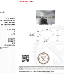 เพชรแท้ Lab Grown Diamond 0.33 กะรัต น้ำ 100 เกรด VVS2 EX EX N พร้อมเซอร์ IGI (1CER1633)