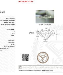 เพชรแท้ Lab Grown Diamond 0.51 กะรัต น้ำ 98 เกรด VS2 ID EX EX N พร้อมเซอร์ IGI (1CER1614)