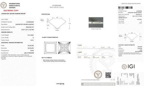 เพชรแท้ Lab Grown Diamond 1.00 กะรัต น้ำ 100 เกรด VVS2 EX EX N พร้อมเซอร์ IGI (1CER1656)