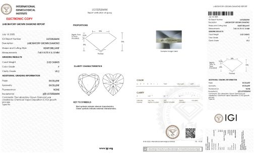 เพชรแท้ Lab Grown Diamond 2.02 กะรัต น้ำ 98 เกรด VS2 EX EX N พร้อมเซอร์ IGI (1CER1630)