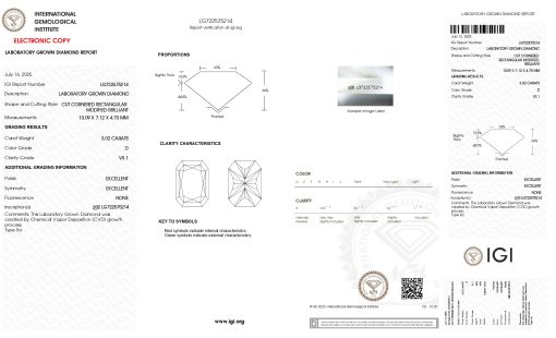 เพชรแท้ Lab Grown Diamond 3.02 กะรัต น้ำ 100 เกรด VS1 EX EX N พร้อมเซอร์ IGI (1CER1625)