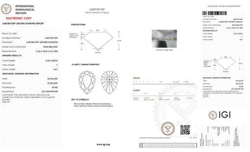เพชรแท้ Lab Grown Diamond 3.02 กะรัต น้ำ 98 เกรด VS2 EX EX N พร้อมเซอร์ IGI (1CER1658)