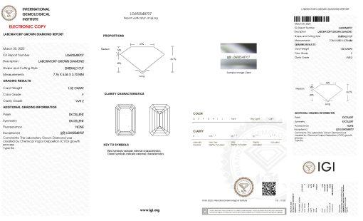 เพชรแท้ Lab Grown Diamond 1.52 กะรัต น้ำ 98 เกรด VVS2 EX EX N พร้อมเซอร์ IGI (1CER1706N)