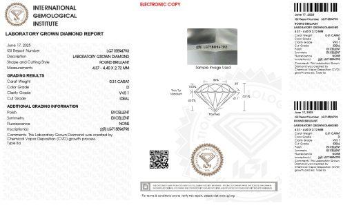 เพชรแท้ Lab Grown Diamond 0.31 กะรัต น้ำ 100 เกรด VVS1 ID EX EX N พร้อมเซอร์ IGI (1CER1691)